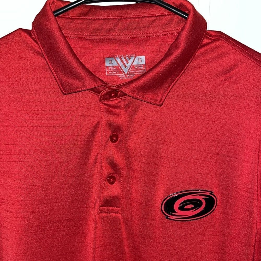 Swept Collar Levelwear Carolina Hurricanes Sewn Red Black Logo Golf Polo Shirt